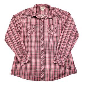 Ariat Long Sleeve Shirt Women's XL Pink Metallic Plaid Pearl Snap Fitted Western